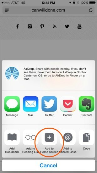 iPhone Add Home Screen button